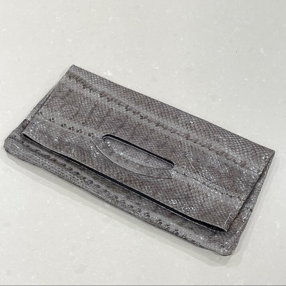 Beirn Snakeskin Fold Over Clutch Bag Purse Gray
